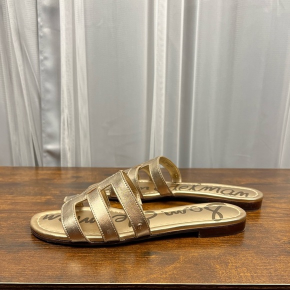 Sam Edelman Gold Bay Sandals Slides Stacked Mini Heel Women’s Sz 7.5 - Picture 2 of 11